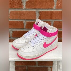 NIKE Pink Air Force 1’s, High tops “White/True Berry-Laser Fuchsia” Women’s 9